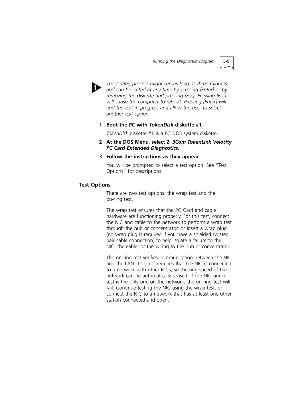 3Com 3C389 manual Test Options 