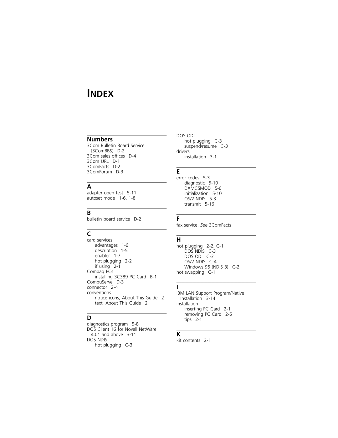 3Com 3C389 manual Index, Numbers 