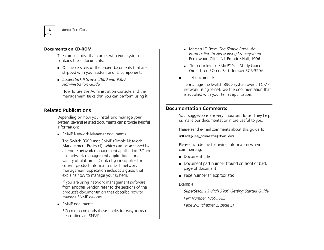 3Com 3C39024, 3C39036, 10005622 manual Related Publications, Documentation Comments, Documents on CD-ROM 