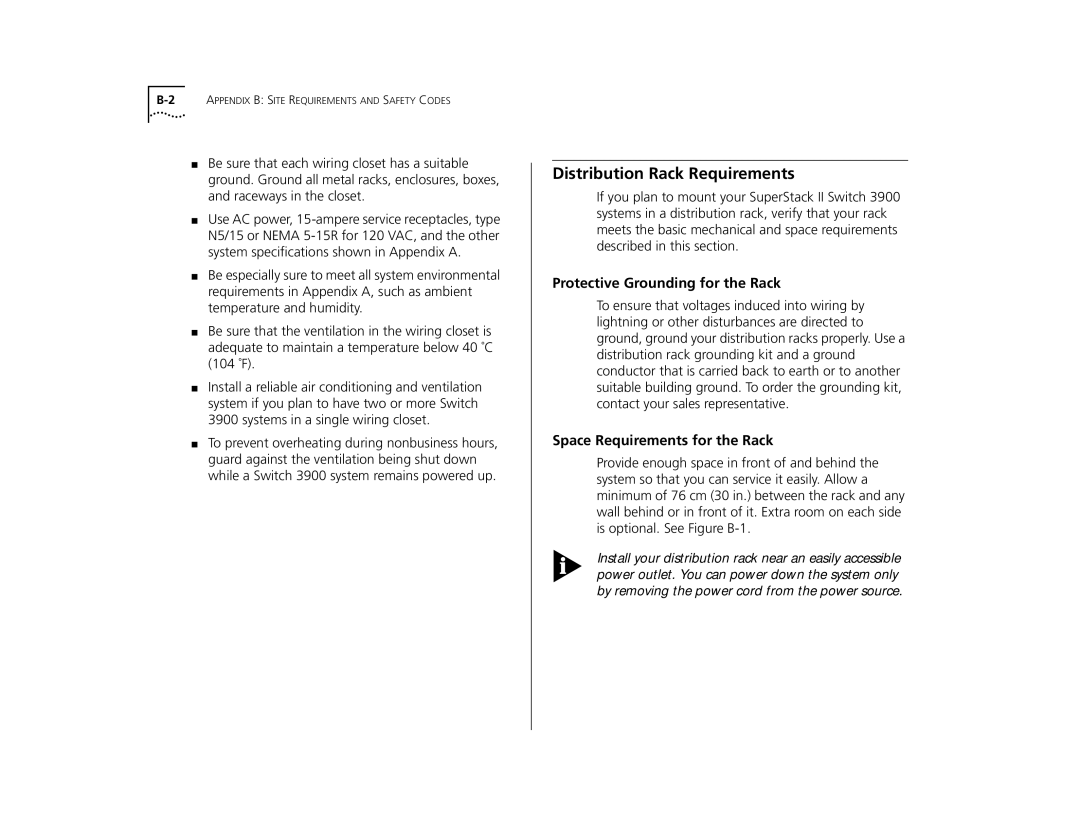 3Com 3C39024, 3C39036 Distribution Rack Requirements, Protective Grounding for the Rack, Space Requirements for the Rack 