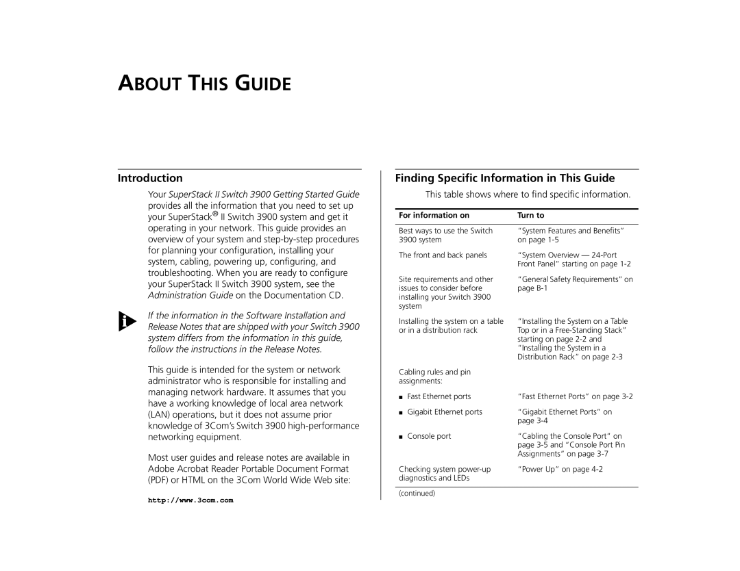 3Com 3C39024, 3C39036, 10005622 manual Introduction, Finding Speciﬁc Information in This Guide, For information on Turn to 