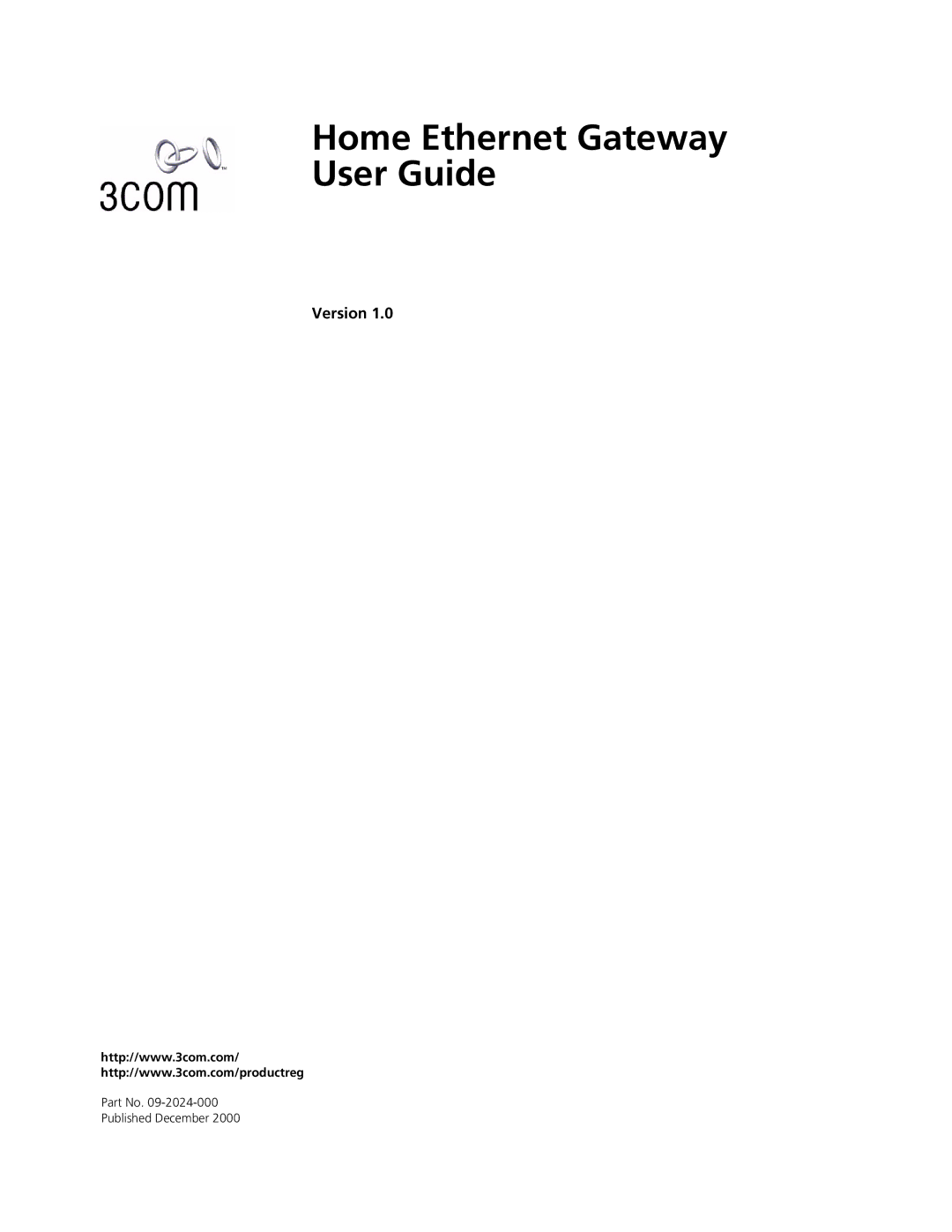 3Com 3C510 manual Home Ethernet Gateway User Guide 