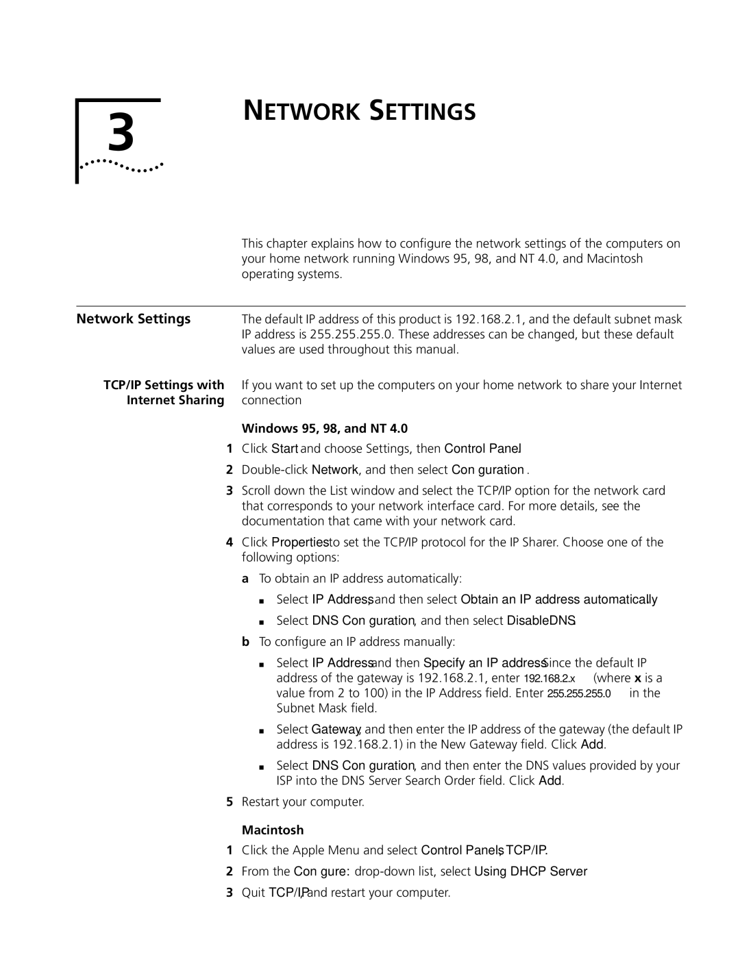 3Com 3C510 manual Network Settings 