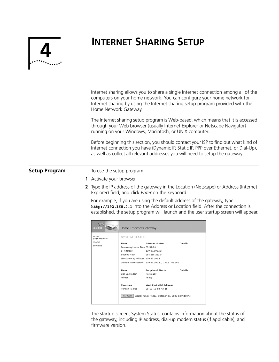 3Com 3C510 manual Internet Sharing Setup, Setup Program 