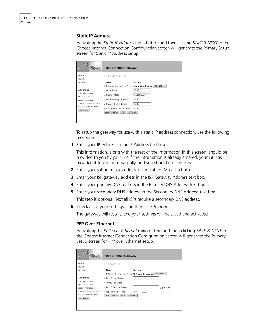 3Com 3C510 manual Static IP Address, PPP Over Ethernet 