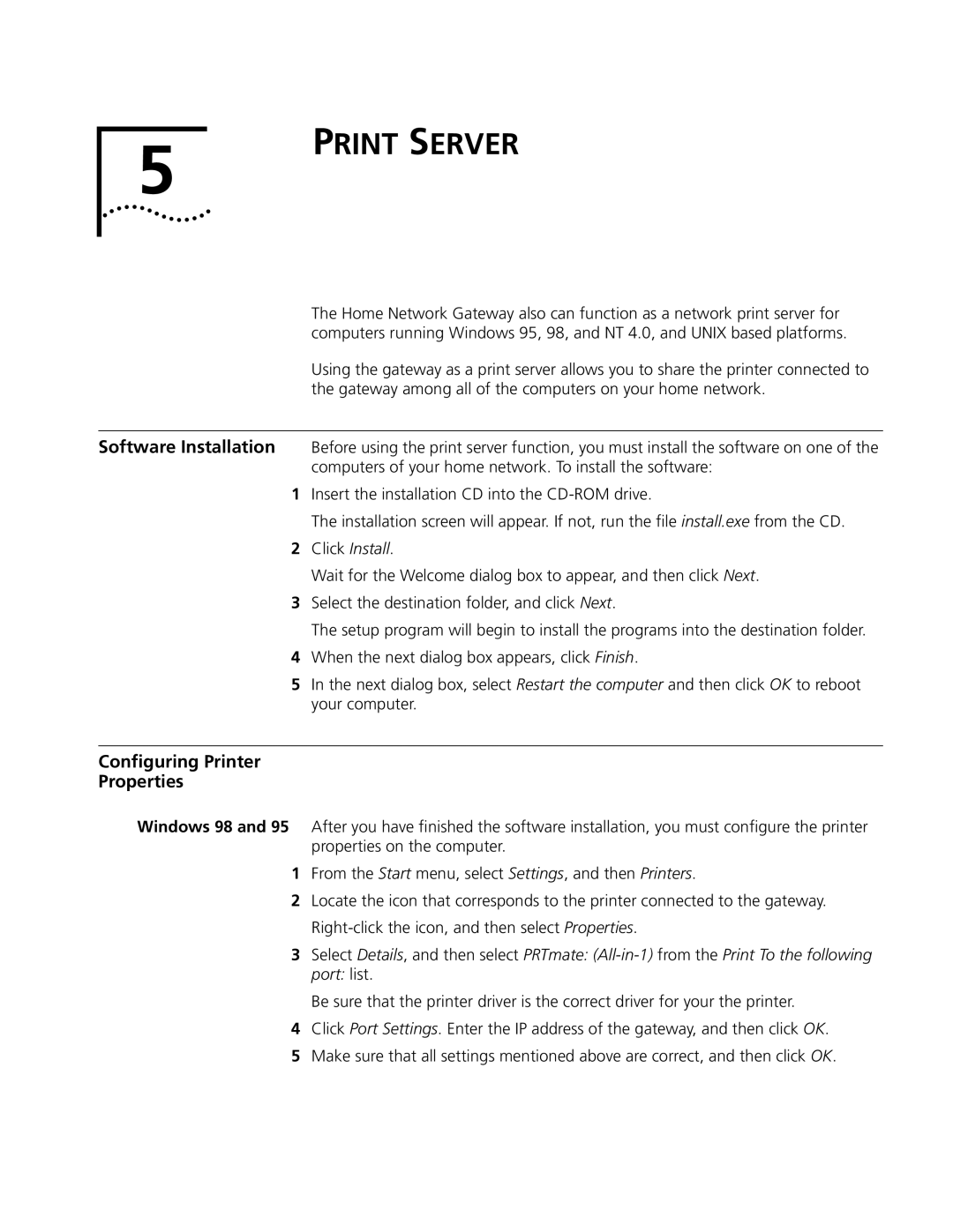 3Com 3C510 manual Print Server, Conﬁguring Printer Properties 