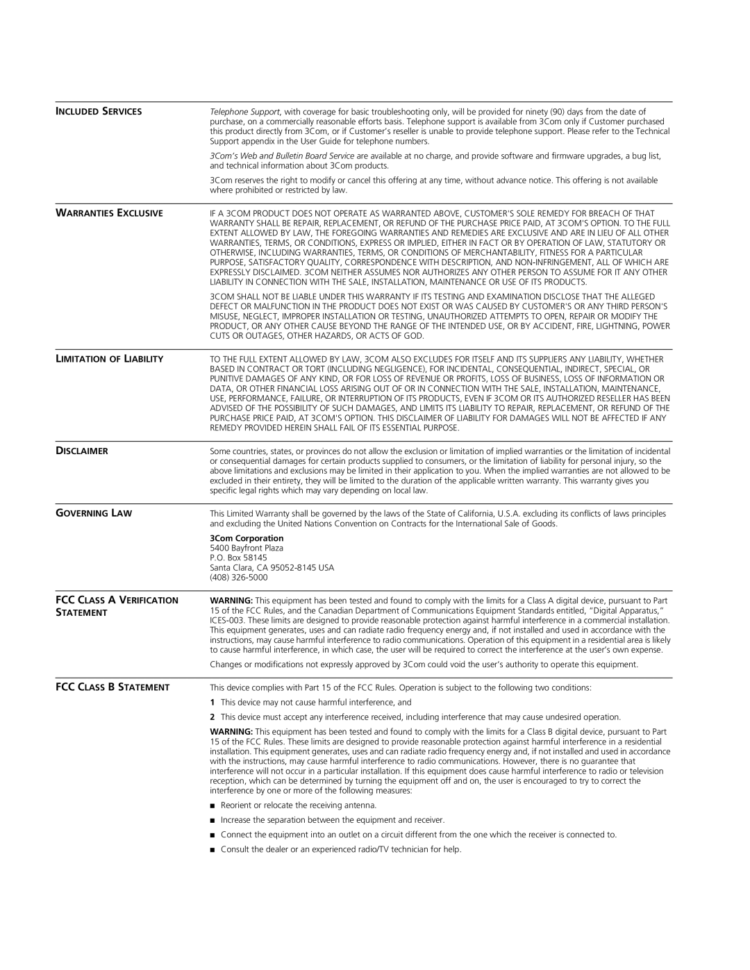 3Com 3C510 manual Included Services 