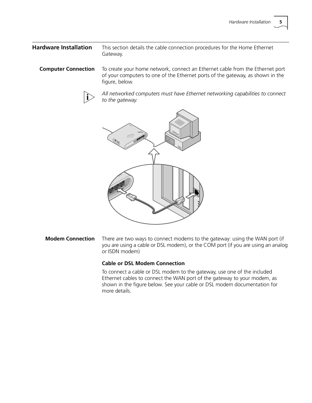 3Com 3C510 manual Cable or DSL Modem Connection 