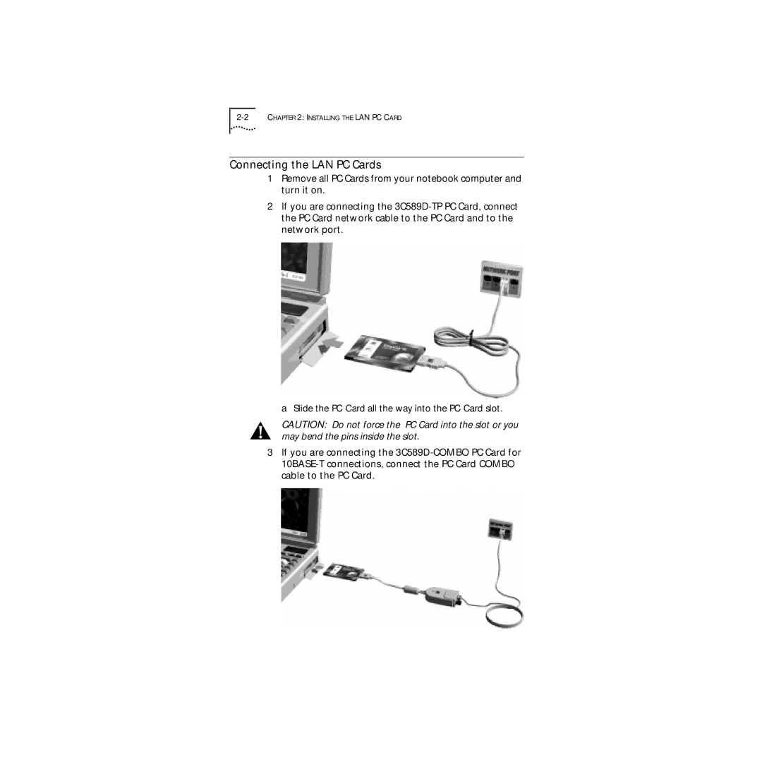 3Com 3C589D manual Connecting the LAN PC Cards 