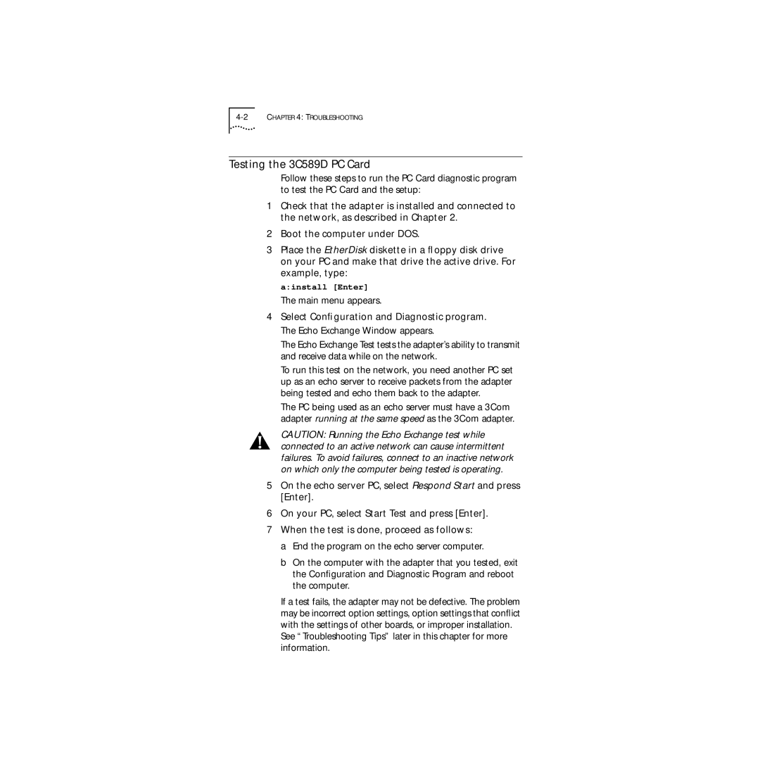 3Com manual Testing the 3C589D PC Card 