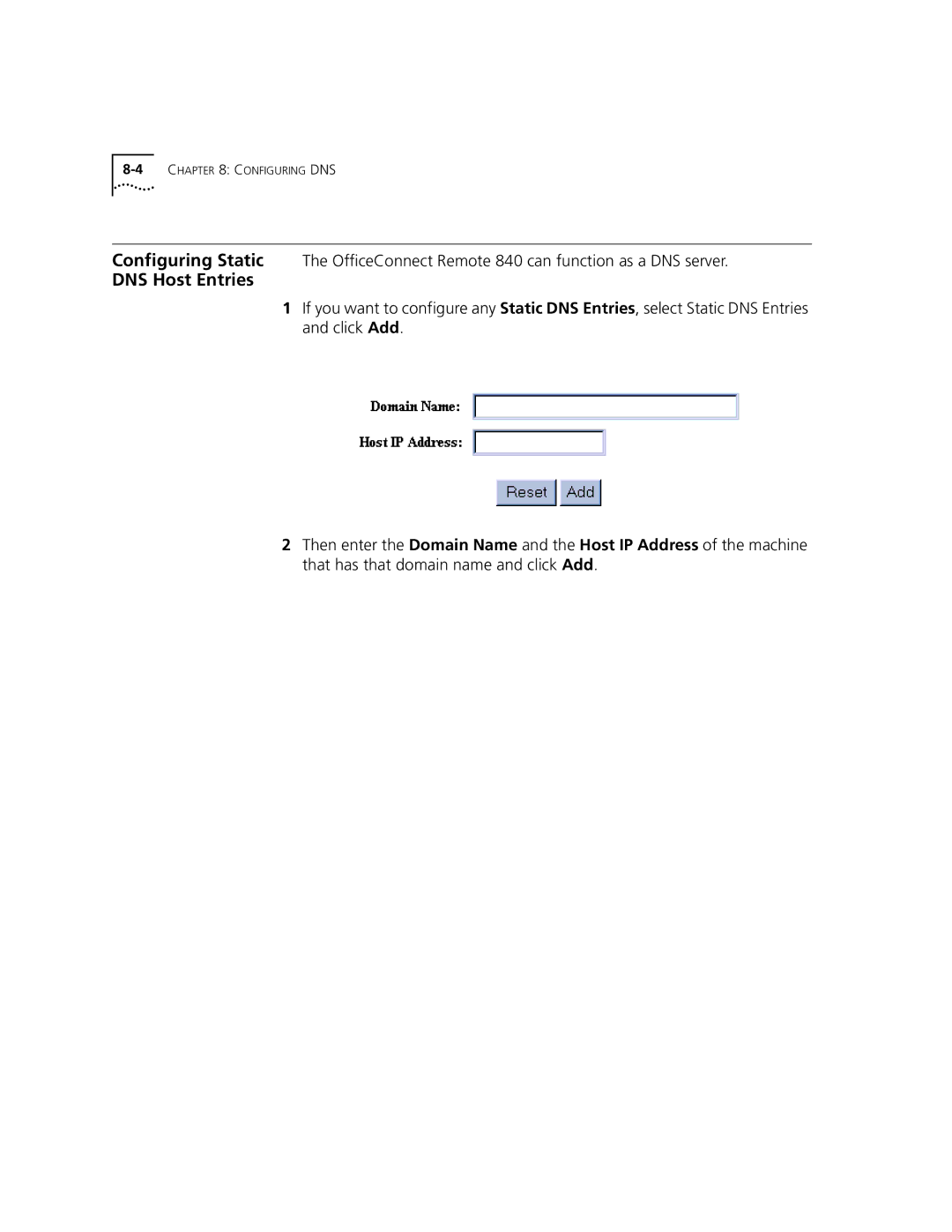 3Com 3C840 manual DNS Host Entries 