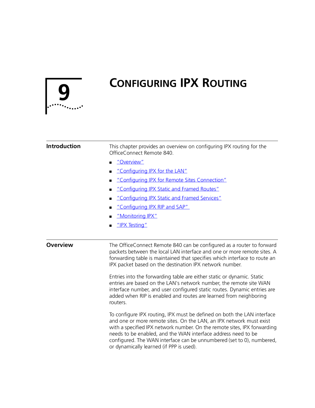 3Com 3C840 manual Configuring IPX Routing, IPX packet based on the destination IPX network number 