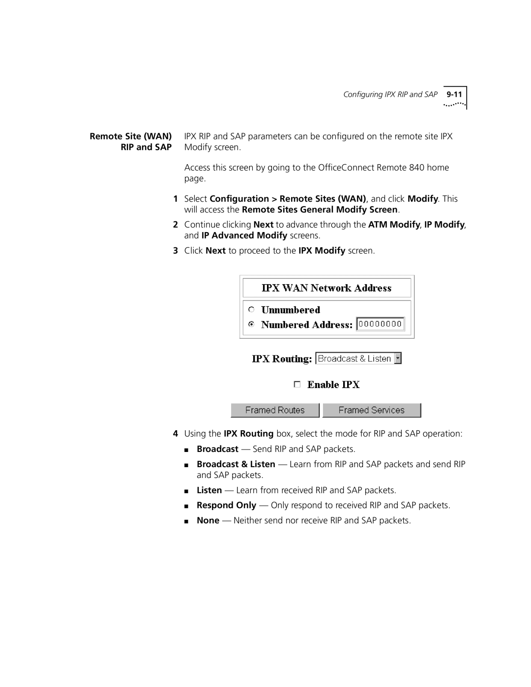 3Com 3C840 manual RIP and SAP, Modify screen 