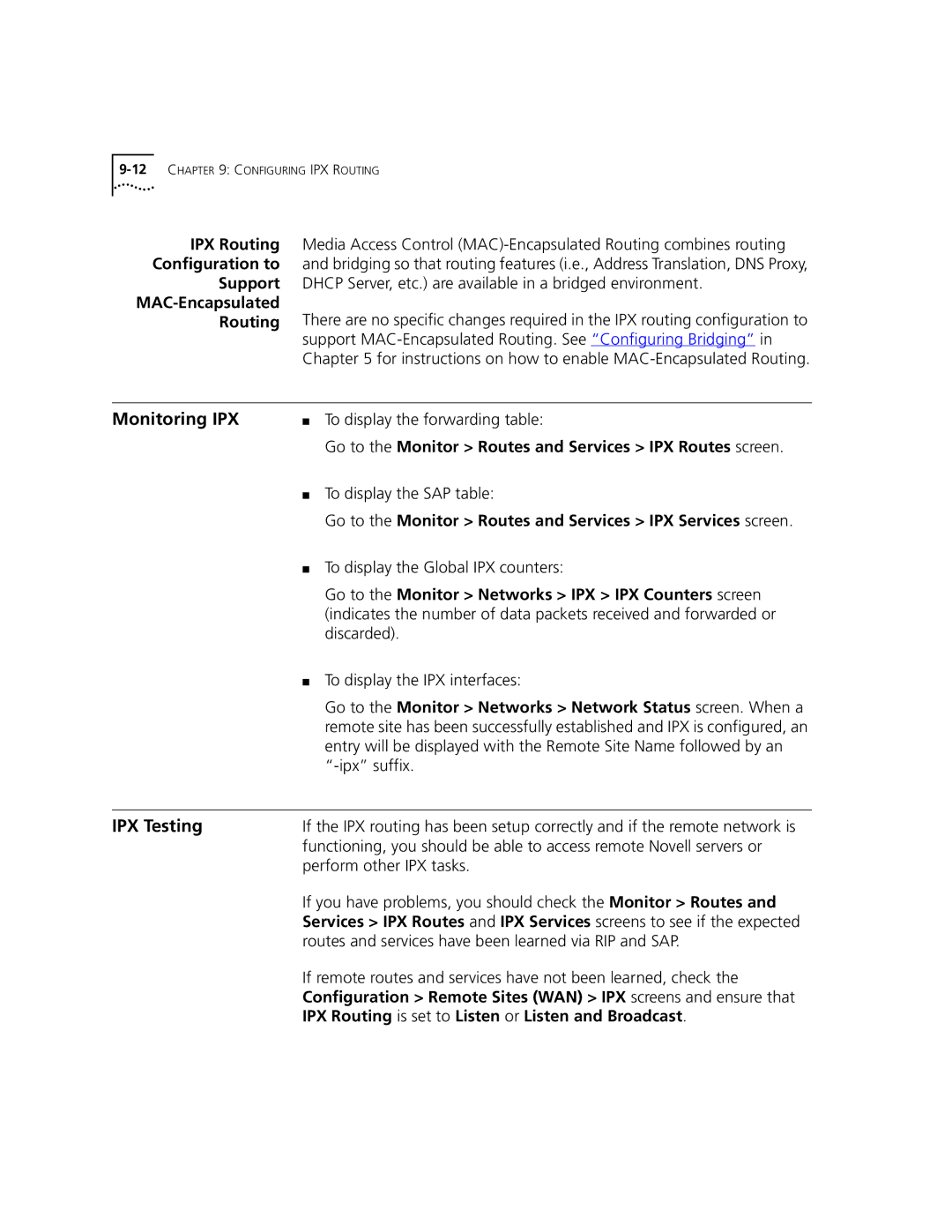 3Com 3C840 manual Monitoring IPX, IPX Testing 