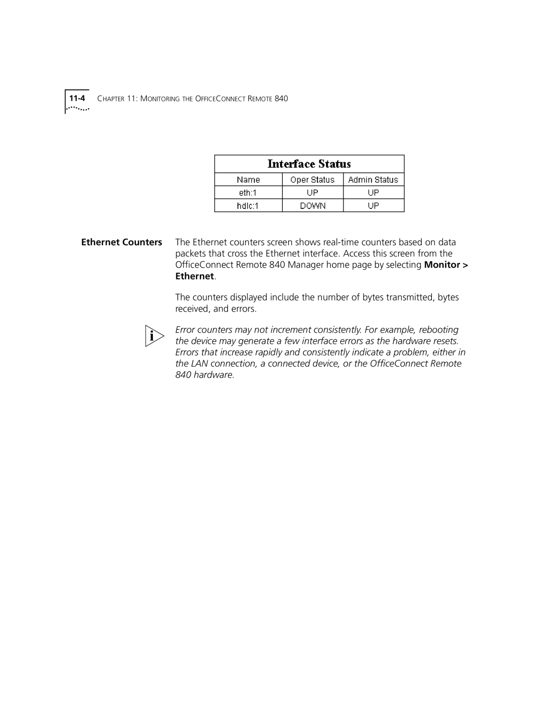 3Com 3C840 manual 11-4CHAPTER 11 Monitoring the Officeconnect Remote 