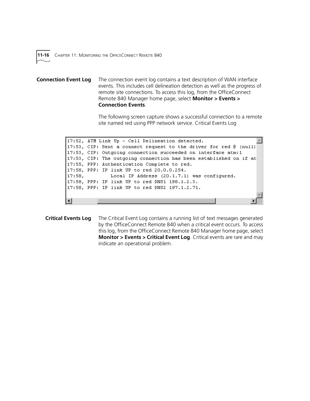 3Com 3C840 manual 11-16CHAPTER 11 Monitoring the Officeconnect Remote 