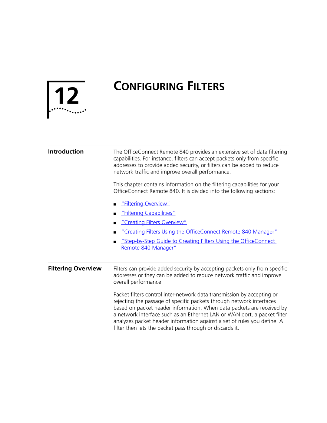 3Com 3C840 manual Configuring Filters, Filtering Overview 