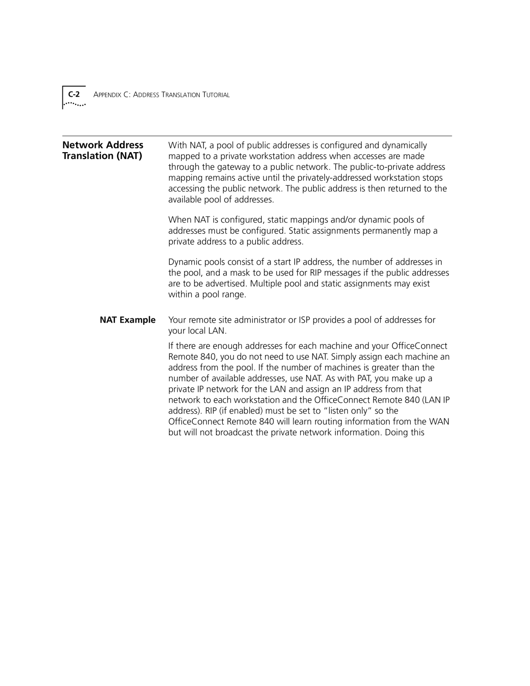 3Com 3C840 manual 2APPENDIX C Address Translation Tutorial 