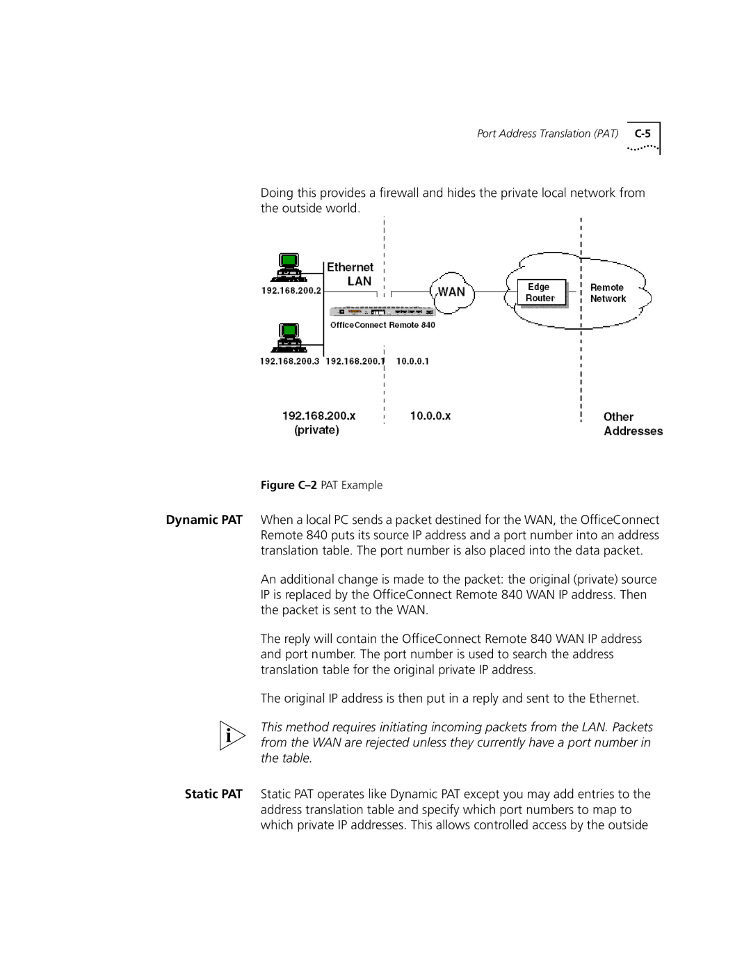 3Com 3C840 manual Figure C-2 PAT Example 