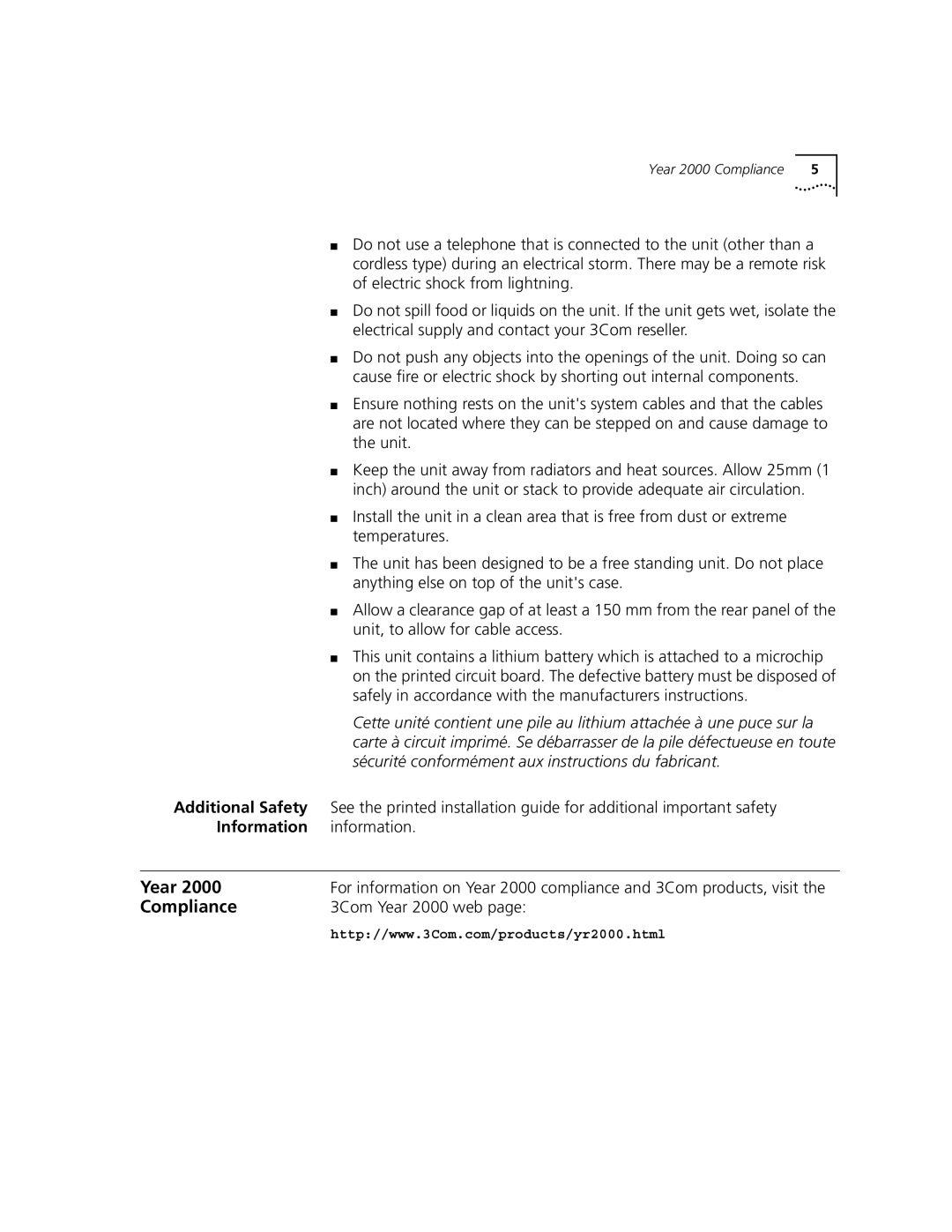 3Com 3C840 manual Compliance, 3Com Year 2000 web 