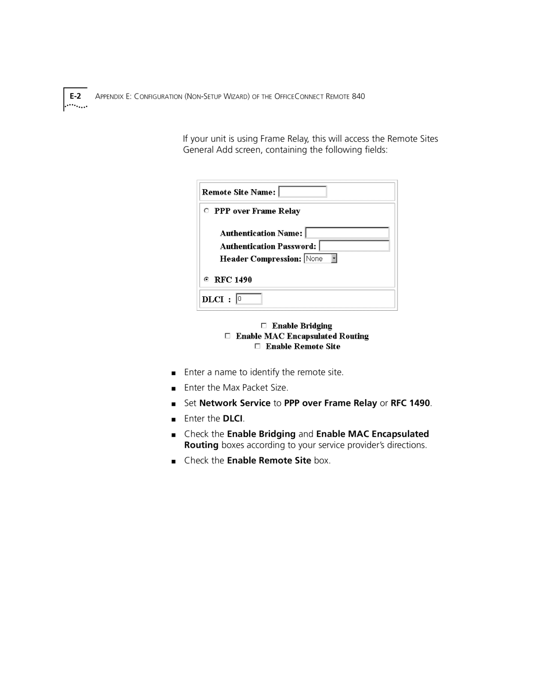 3Com 3C840 manual Set Network Service to PPP over Frame Relay or RFC, Enter the Dlci 