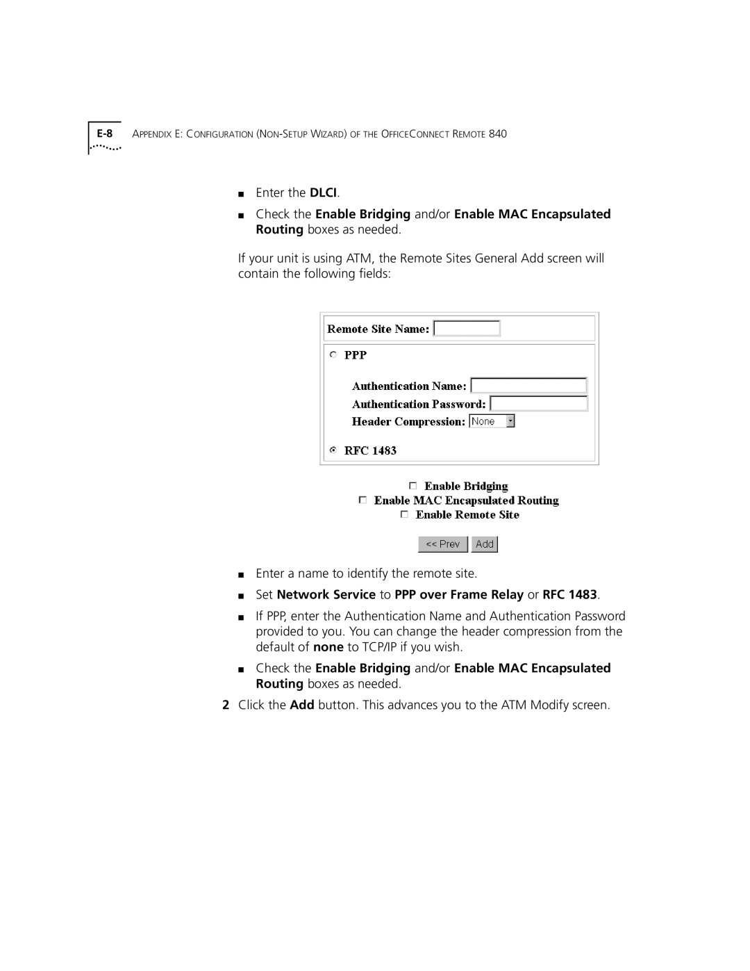 3Com 3C840 manual Enter the Dlci 