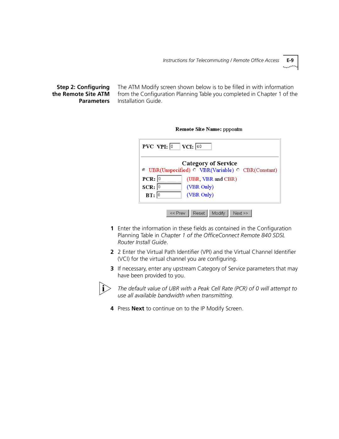 3Com 3C840 manual Instructions for Telecommuting / Remote Office Access E-9 