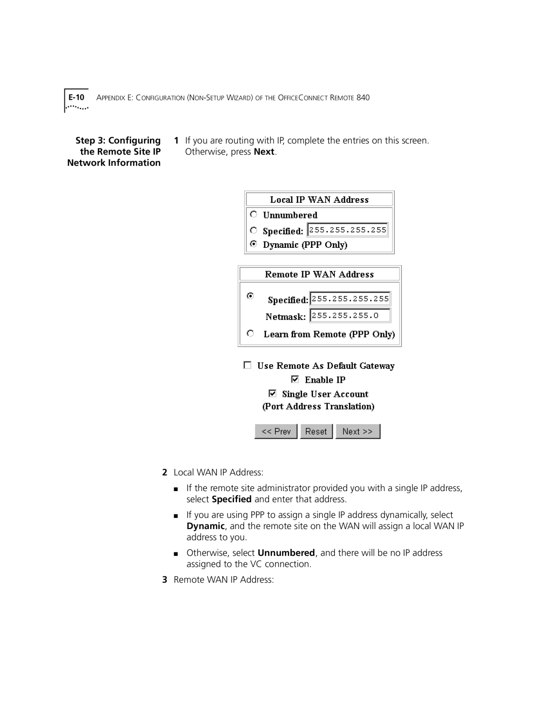 3Com 3C840 manual Configuring, Remote Site IP Otherwise, press Next 