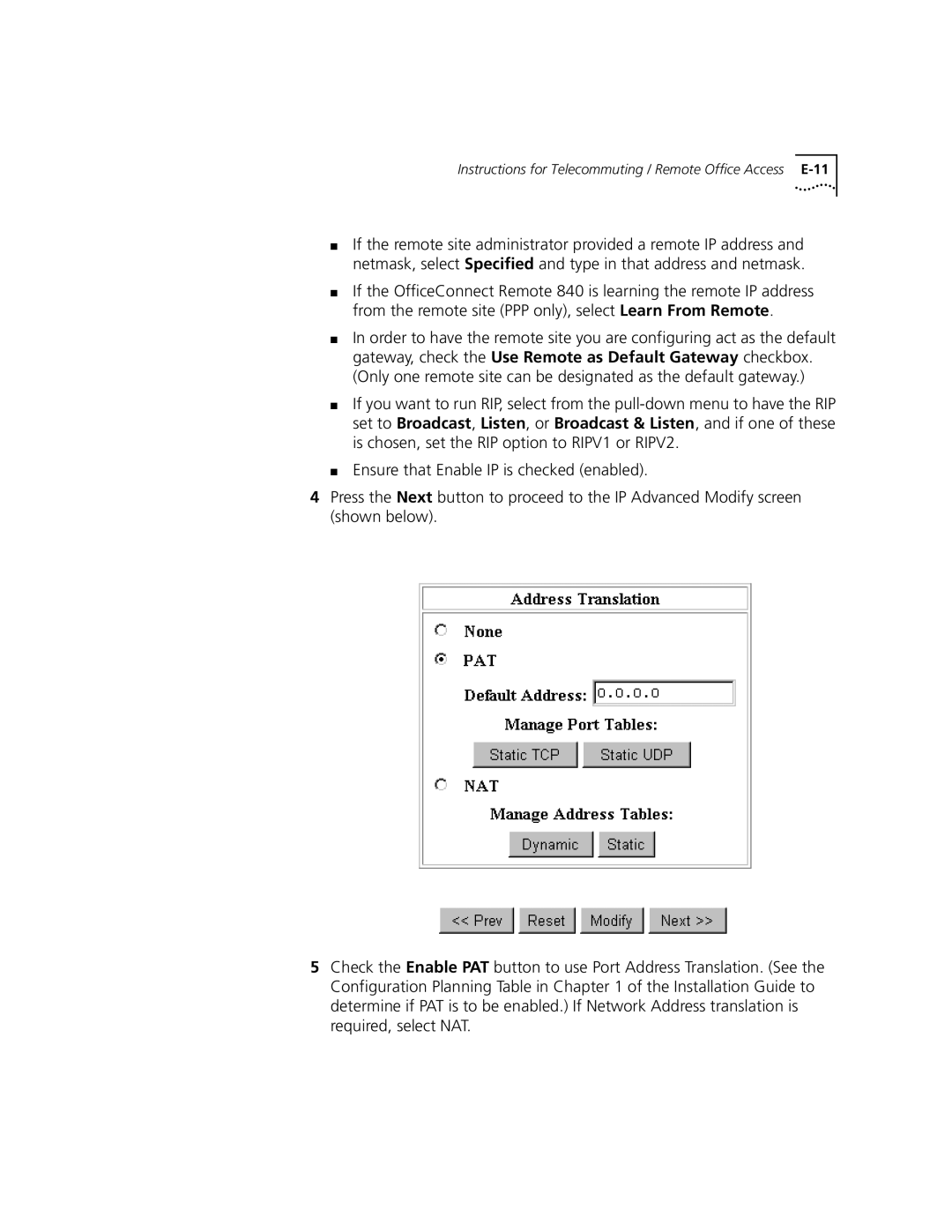 3Com 3C840 manual Instructions for Telecommuting / Remote Office Access E-11 