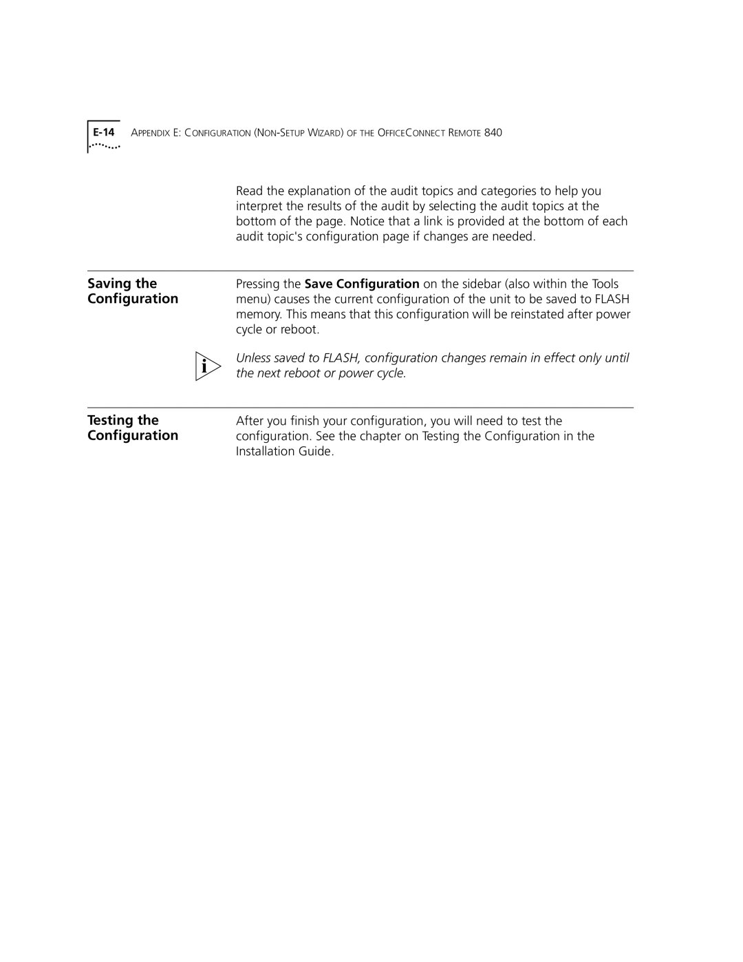 3Com 3C840 manual Saving, Testing 