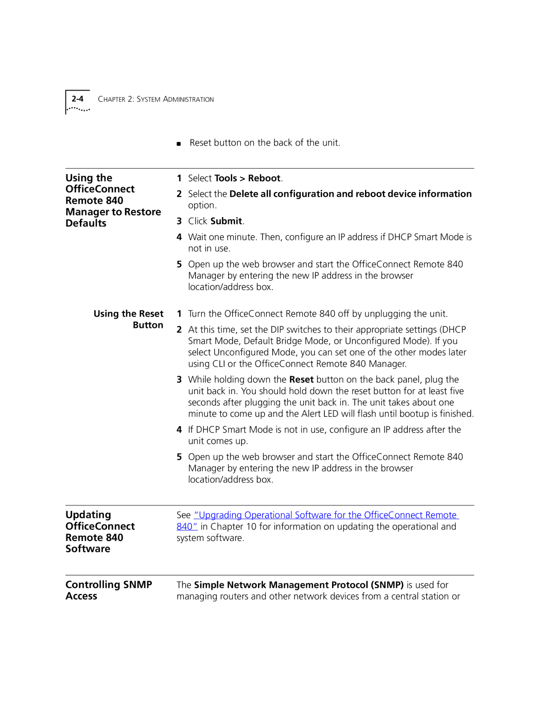 3Com 3C840 manual Using, Manager to Restore, Updating, Software Controlling Snmp, Access 