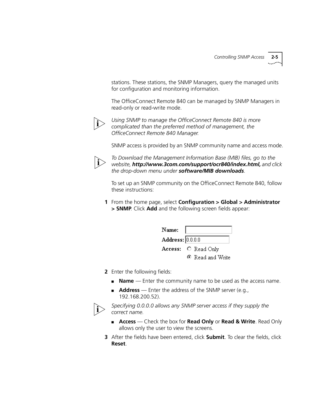 3Com 3C840 manual Controlling Snmp Access 