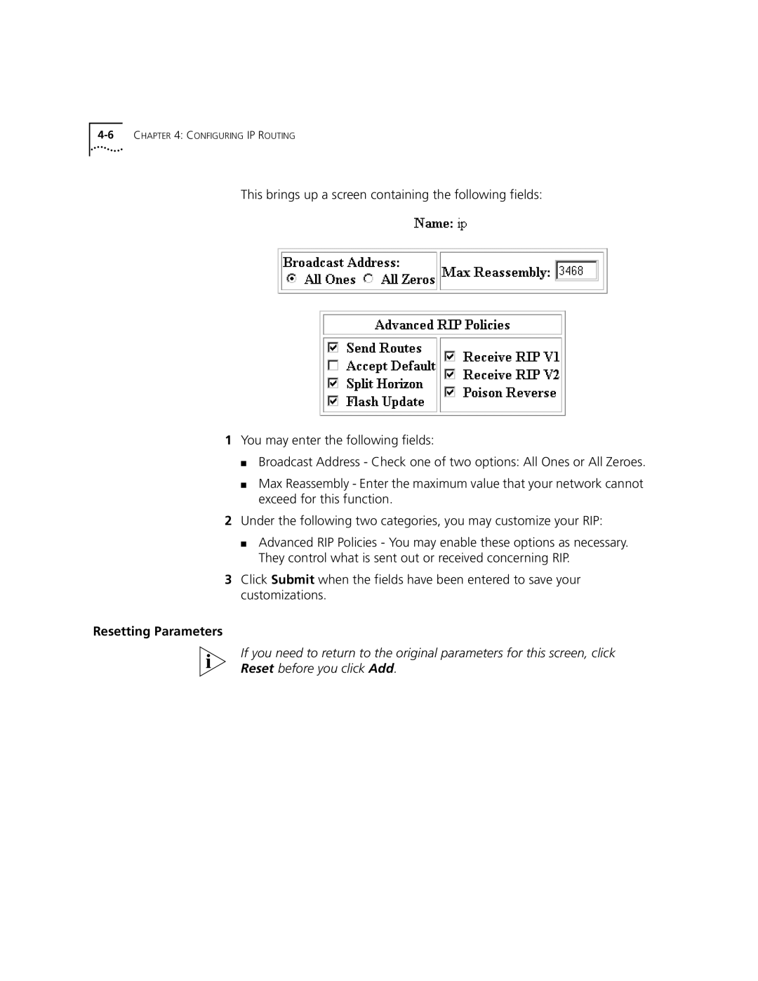 3Com 3C840 manual Resetting Parameters 