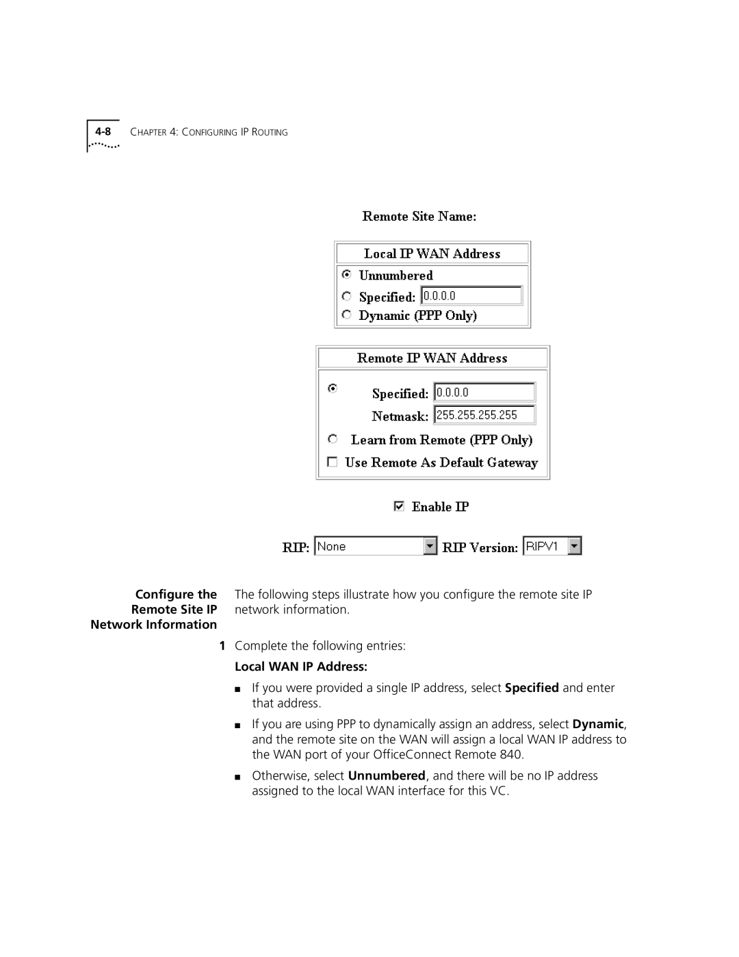 3Com 3C840 manual Network Information, Complete the following entries, Local WAN IP Address 