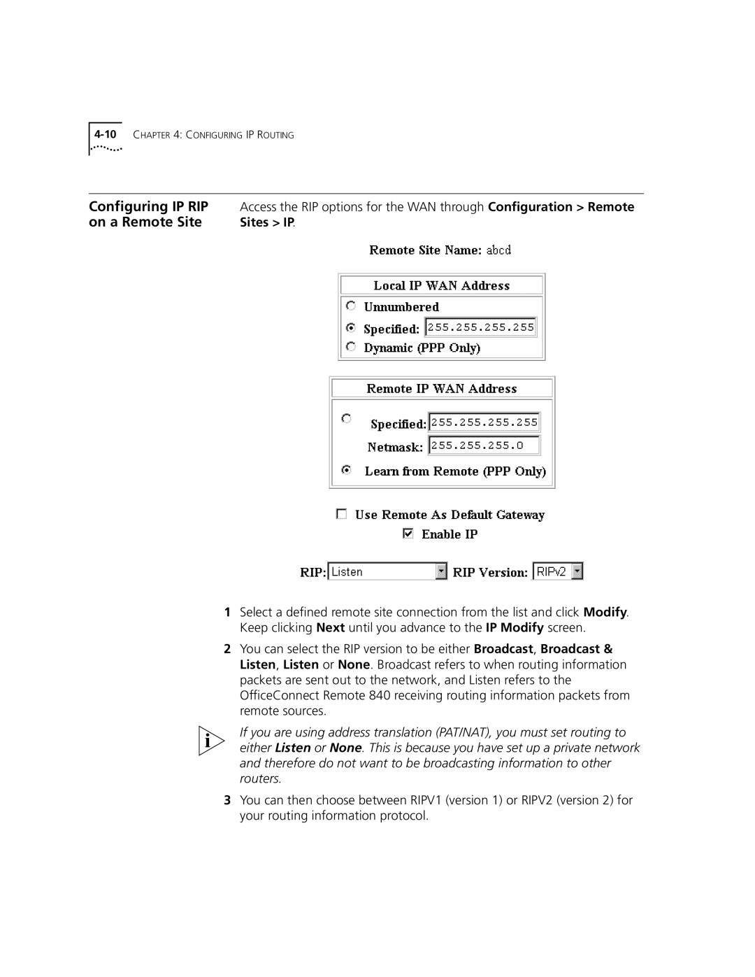 3Com 3C840 manual On a Remote Site, Sites IP 