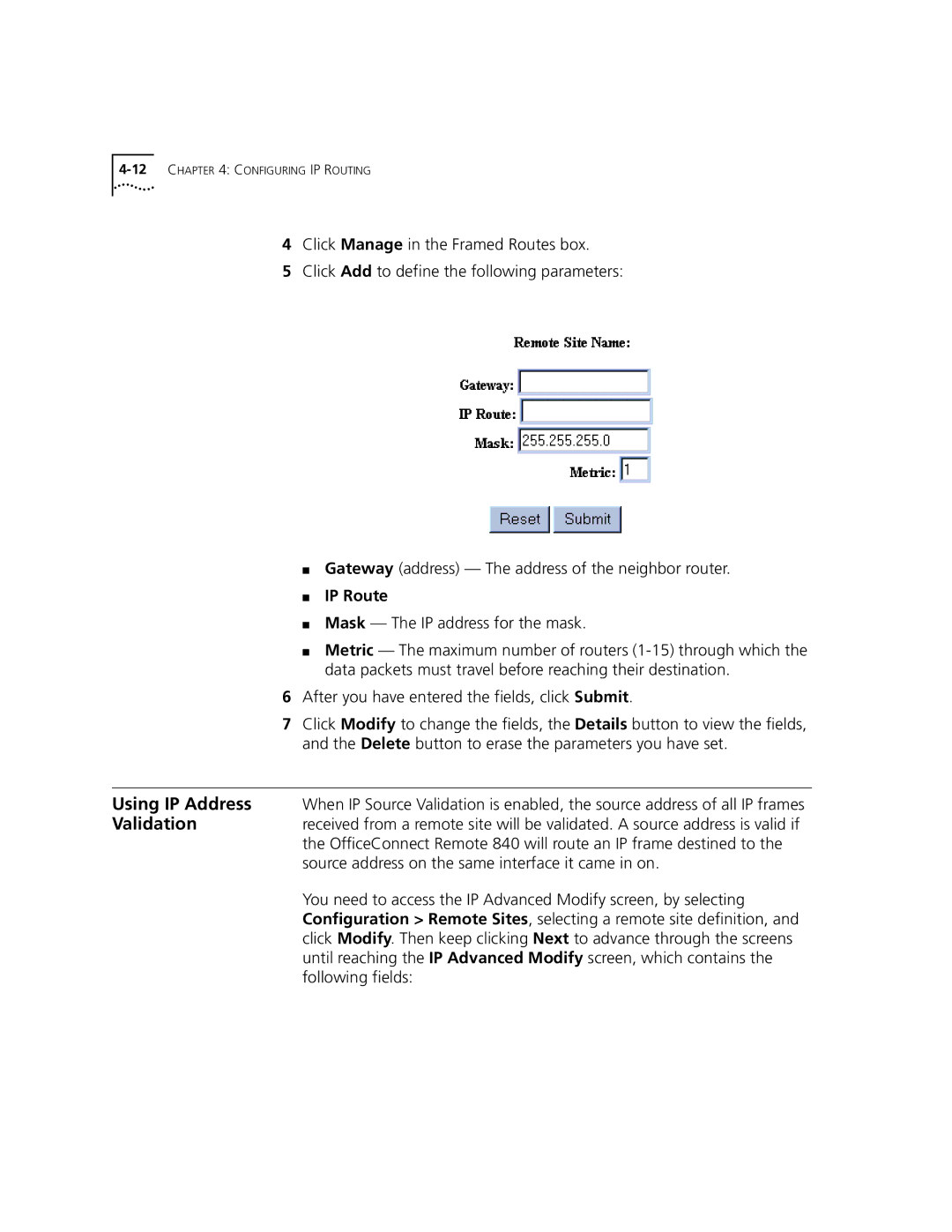 3Com 3C840 manual IP Route 