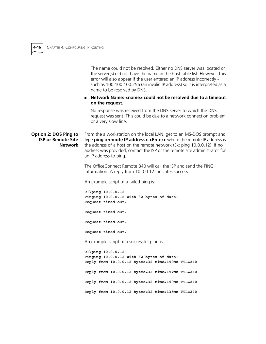 3Com 3C840 manual An example script of a successful ping is 