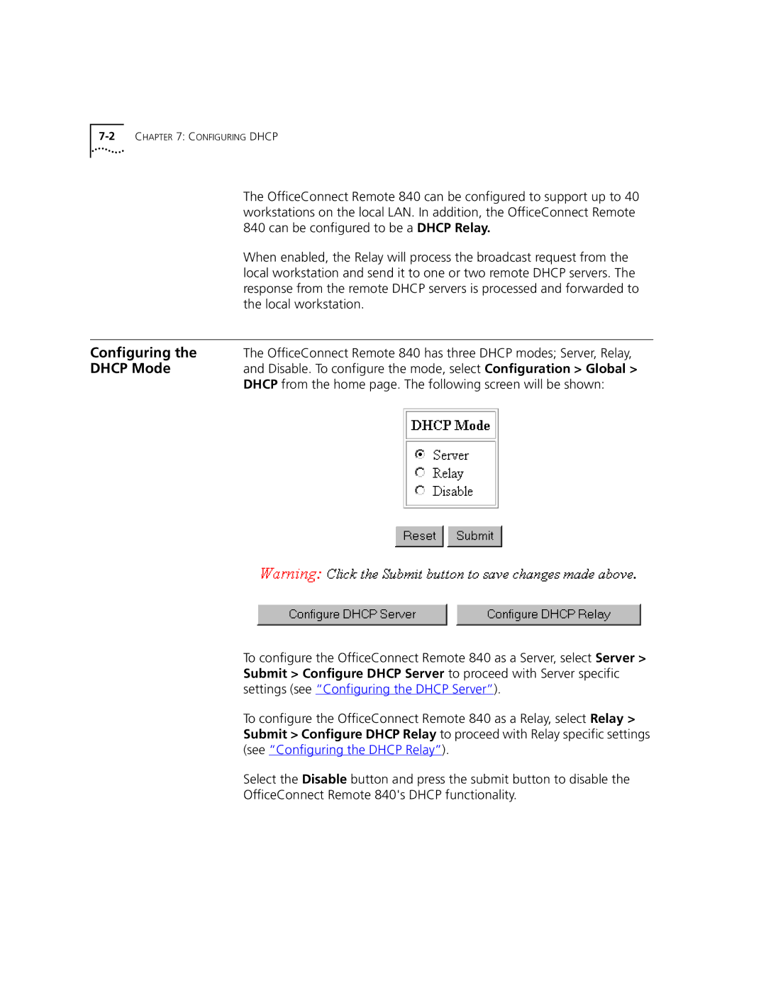 3Com 3C840 manual 2CHAPTER 7 Configuring Dhcp 