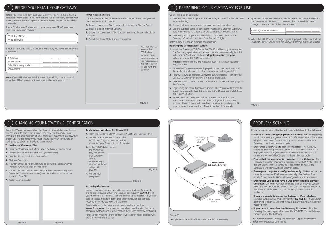 3Com 3C855 dimensions Preparing Your Gateway for USE, Problem Solving 