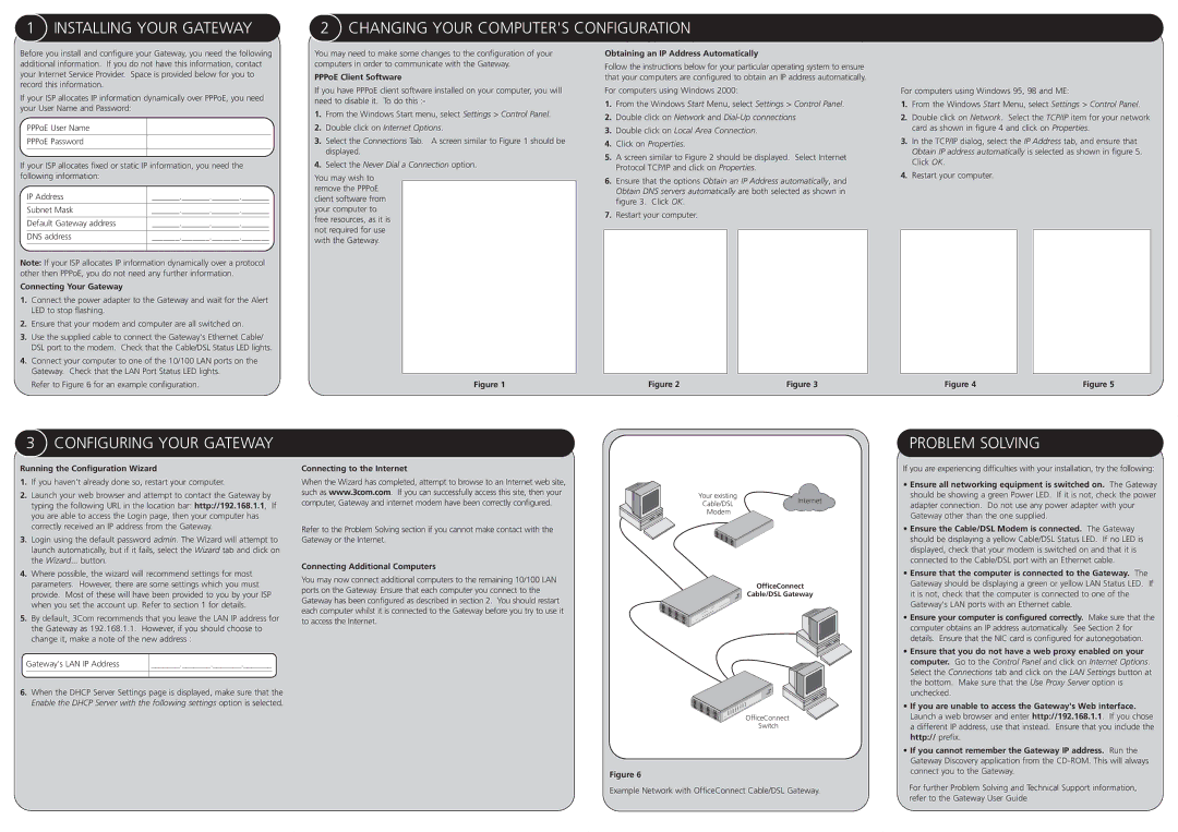 3Com 3C855 dimensions Configuring Your Gateway, Problem Solving 