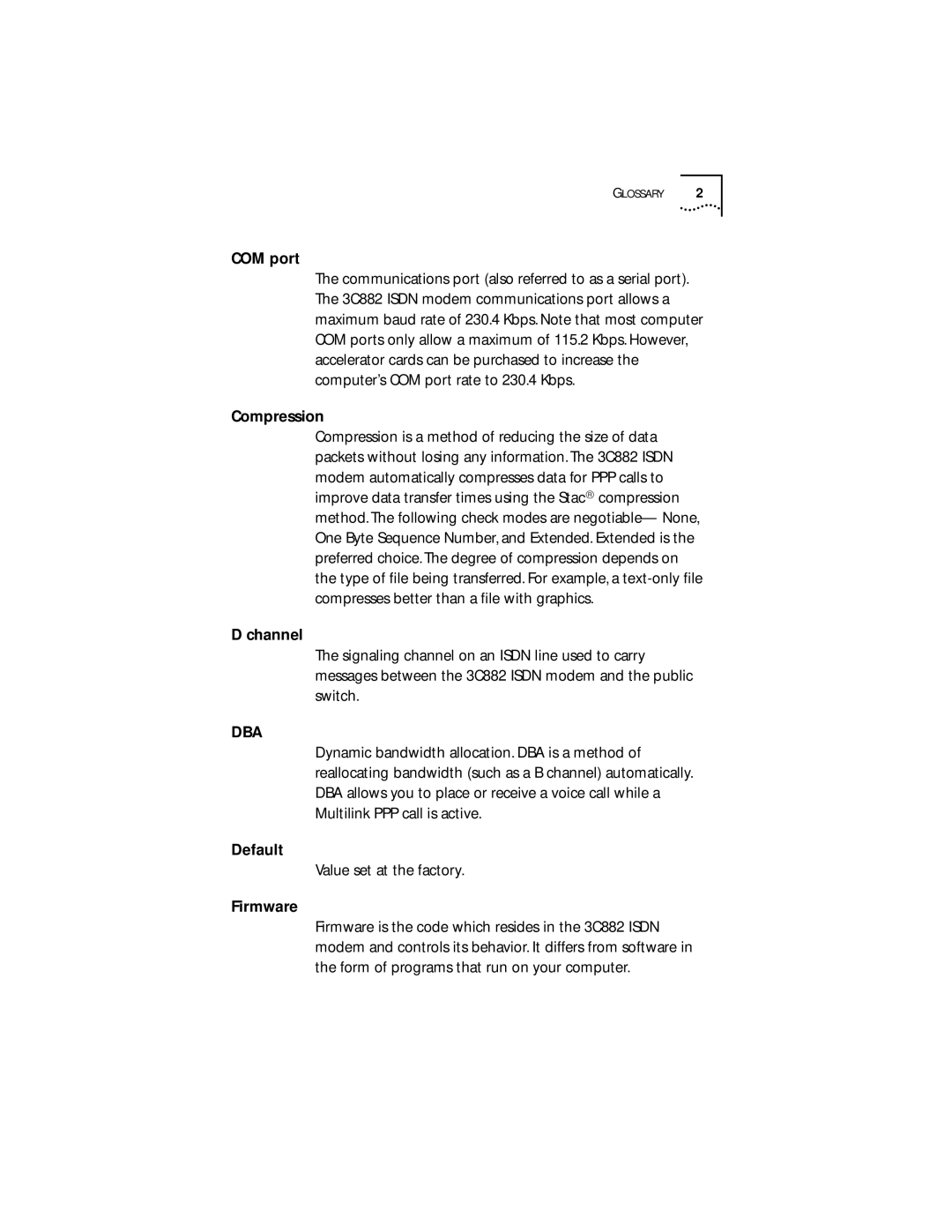 3Com 3C882 manual COM port, Compression 