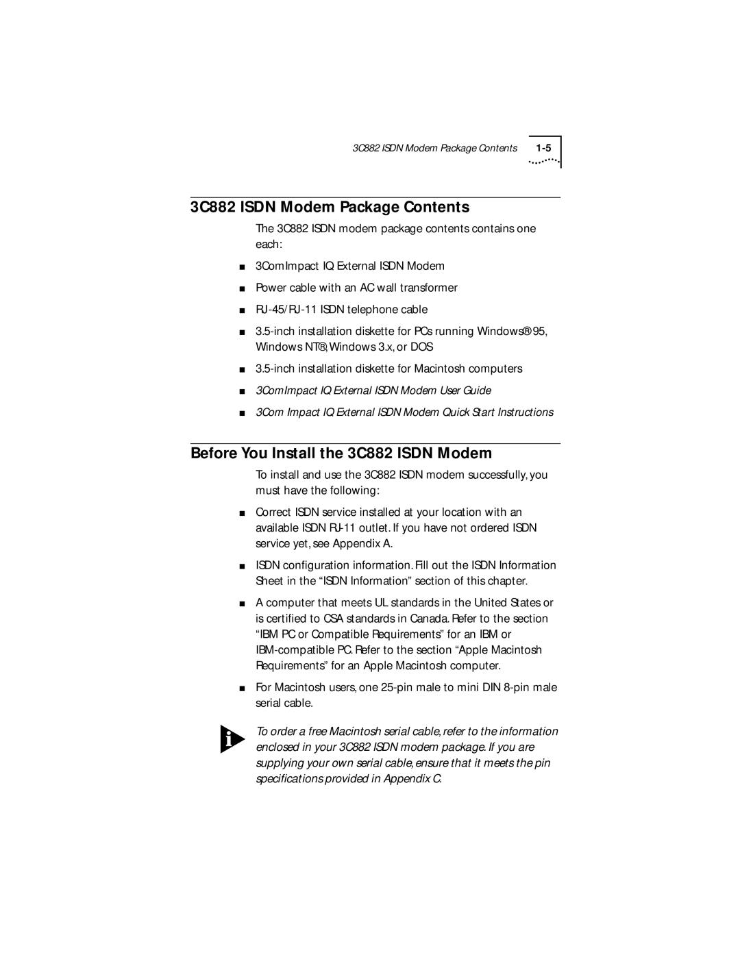 3Com manual 3C882 Isdn Modem Package Contents, Before You Install the 3C882 Isdn Modem 