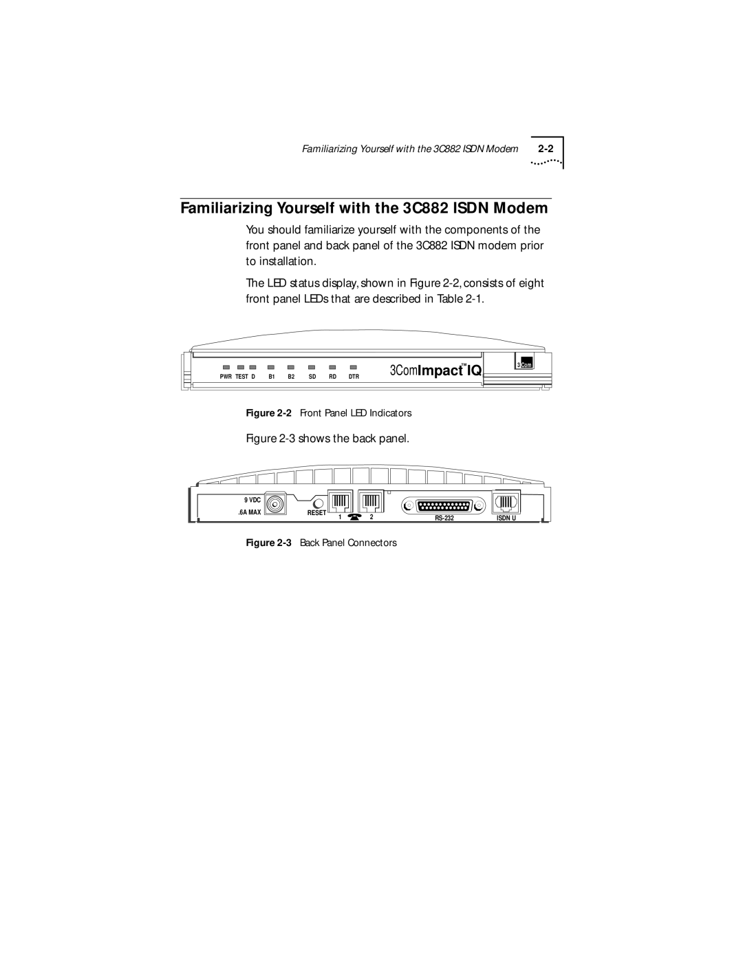 3Com manual Familiarizing Yourself with the 3C882 Isdn Modem, Front Panel LED Indicators 