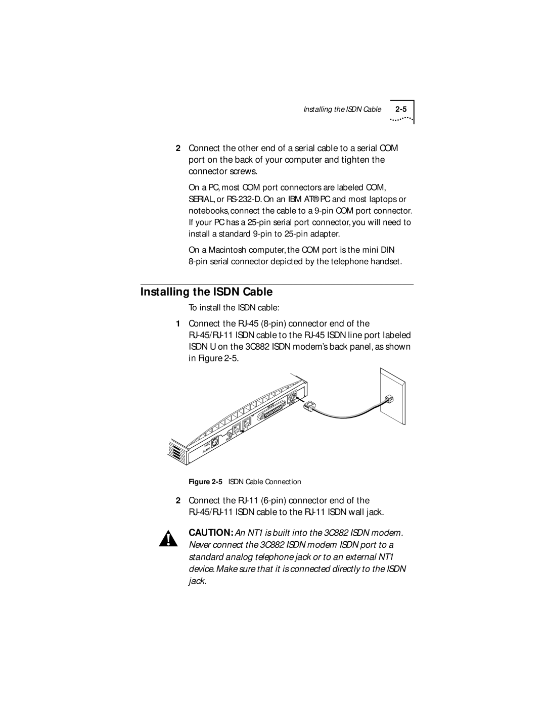 3Com 3C882 manual Installing the Isdn Cable 