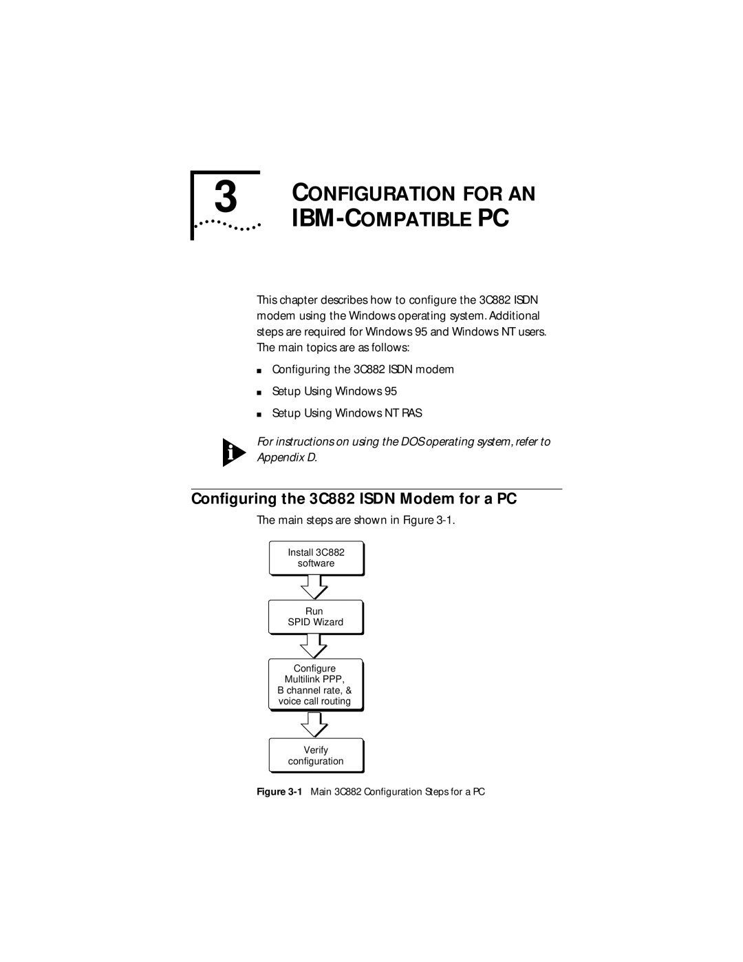 3Com Configuration for AN, Ibm-Compatible Pc, Conﬁguring the 3C882 Isdn Modem for a PC, Main steps are shown in Figure 