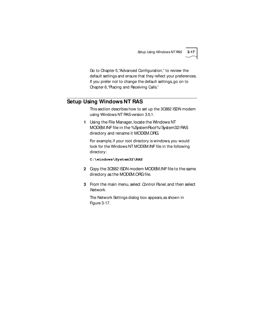 3Com 3C882 manual Setup Using Windows NT RAS 