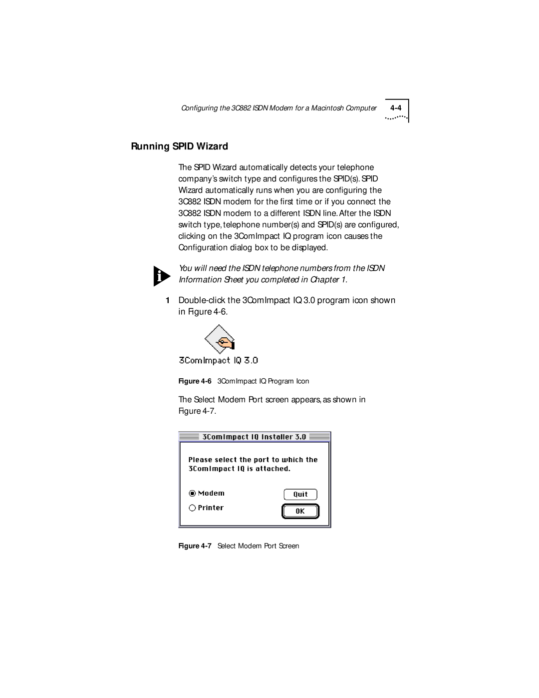 3Com 3C882 manual 3ComImpact IQ Program Icon, Select Modem Port Screen 