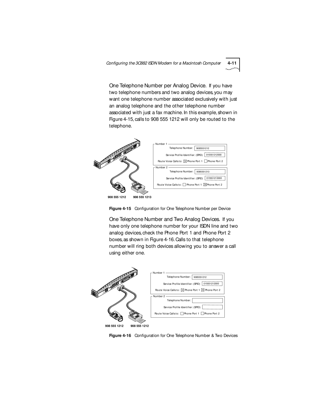 3Com 3C882 manual 15 Conﬁguration for One Telephone Number per Device 