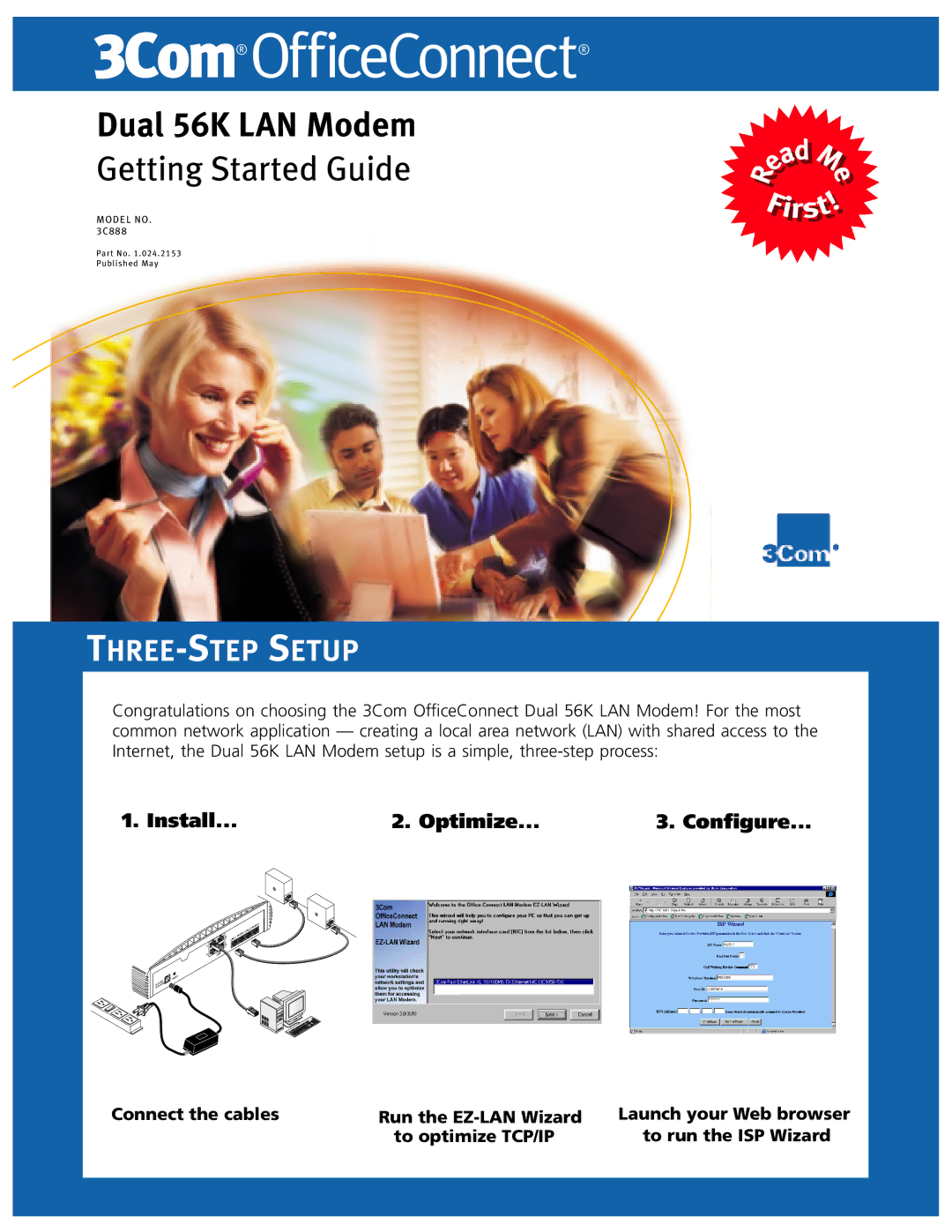 3Com 3C888 manual 3Com OfficeConnect, THREE-STEP Setup 