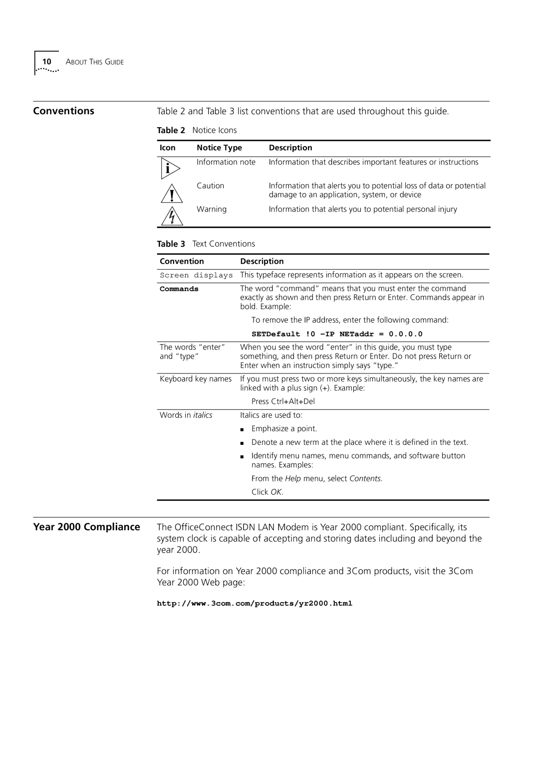 3Com 3C892 Conventions, List conventions that are used throughout this guide, Icon Description, Convention Description 